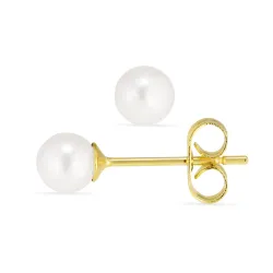 5 mm vedenkestävät valkoinen helmi nappikorvakorut  kullattu teräs - OCEANA