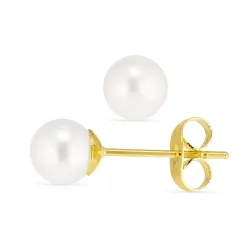 6 mm vedenkestävät valkoinen helmi nappikorvakorut  kullattu teräs - OCEANA