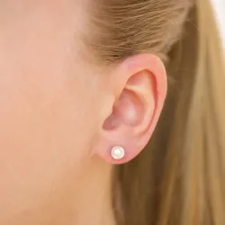 6 mm vedenkestävät valkoinen helmi nappikorvakorut  kullattu teräs - OCEANA