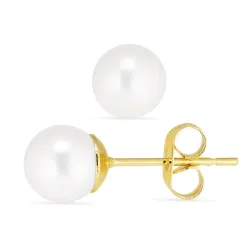 7 mm vedenkestävät valkoinen helmi nappikorvakorut  kullattu teräs - OCEANA