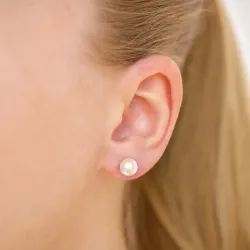 7 mm vedenkestävät valkoinen helmi nappikorvakorut  kullattu teräs - OCEANA