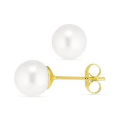 8 mm vedenkestävät valkoinen helmi nappikorvakorut  kullattu teräs - OCEANA