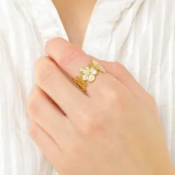 vedenkestävät kukka säädettävissä sormus kullattu teräs - OCEANA