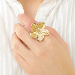 vedenkestävät kukka säädettävissä sormus kullattu teräs - OCEANA