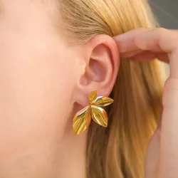 vedenkestävät kukka korvarenkaat  kullattu teräs - OCEANA