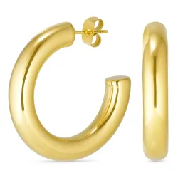 6 x 32 mm vedenkestävät rengaskorvakorut  kullattu teräs - OCEANA