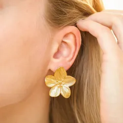 vedenkestävät kukka korvarenkaat  kullattu teräs - OCEANA