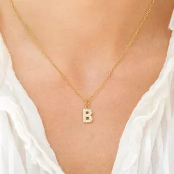 vedenkestävät b-kirjain zirkoni kaulaketju, jossa on riipus kullattu teräs - OCEANA