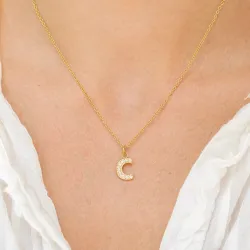 vedenkestävät c-kirjain zirkoni kaulaketju, jossa on riipus kullattu teräs - OCEANA