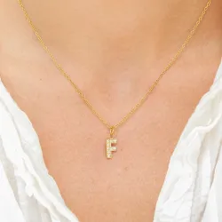 vedenkestävät f-kirjain zirkoni kaulaketju, jossa on riipus kullattu teräs - OCEANA