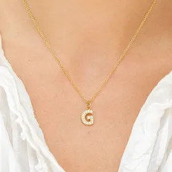 vedenkestävät g-kirjain zirkoni kaulaketju, jossa on riipus kullattu teräs - OCEANA