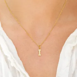 vedenkestävät i-kirjain zirkoni kaulaketju, jossa on riipus kullattu teräs - OCEANA
