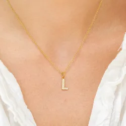 vedenkestävät l-kirjain zirkoni kaulaketju, jossa on riipus kullattu teräs - OCEANA