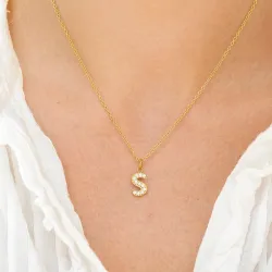vedenkestävät s-kirjain zirkoni kaulaketju, jossa on riipus kullattu teräs - OCEANA