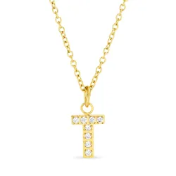 vedenkestävät t-kirjain zirkoni kaulaketju, jossa on riipus kullattu teräs - OCEANA