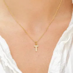 vedenkestävät t-kirjain zirkoni kaulaketju, jossa on riipus kullattu teräs - OCEANA