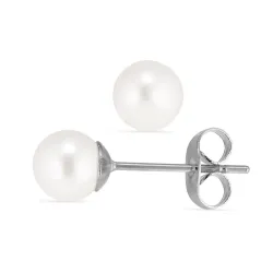 6 mm vedenkestävät valkoinen helmi nappikorvakorut  teräs - OCEANA