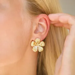 vedenkestävät kukka korvarenkaat  kullattu teräs - OCEANA