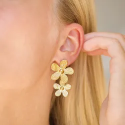 vedenkestävät kukka korvarenkaat  kullattu teräs - OCEANA