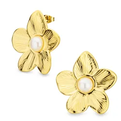 vedenkestävät kukka korvarenkaat  kullattu teräs - OCEANA