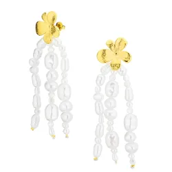 vedenkestävät kukka helmi korvarenkaat  kullattu teräs - OCEANA