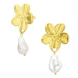 vedenkestävät kukka korvarenkaat  kullattu teräs - OCEANA