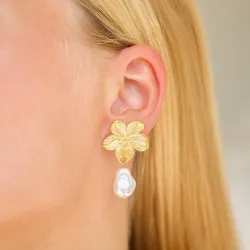 vedenkestävät kukka korvarenkaat  kullattu teräs - OCEANA