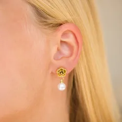 vedenkestävät kukka korvarenkaat  kullattu teräs - OCEANA