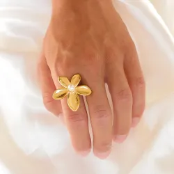 vedenkestävät kukka säädettävissä sormus kullattu teräs - OCEANA