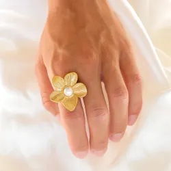 vedenkestävät kukka sormus kullattu teräs - OCEANA