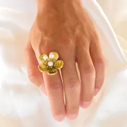 vedenkestävät kukka säädettävissä sormus kullattu teräs - OCEANA