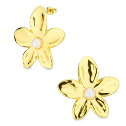 vedenkestävät kukka korvarenkaat  kullattu teräs - OCEANA