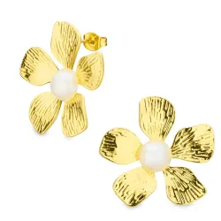 vedenkestävät kukka korvarenkaat  kullattu teräs - OCEANA