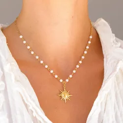 vedenkestävät aurinko helmi kaulaketju kullattu teräs - OCEANA