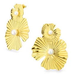 vedenkestävät kukka korvarenkaat  kullattu teräs - OCEANA