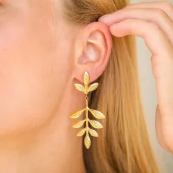 vedenkestävät lehti korvarenkaat  kullattu teräs - OCEANA