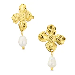 vedenkestävät kukka korvarenkaat  kullattu teräs - OCEANA