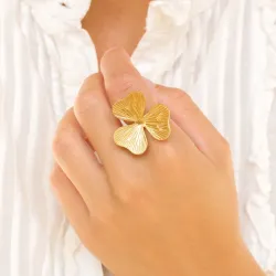 vedenkestävät kukka sormus kullattu teräs - OCEANA