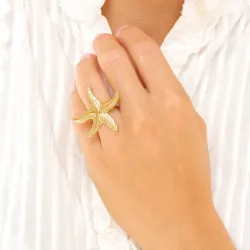 vedenkestävät meritähti sormus kullattu teräs - OCEANA