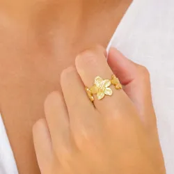 vedenkestävät kukka sormus kullattu teräs - OCEANA