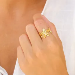 vedenkestävät kukka sormus kullattu teräs - OCEANA