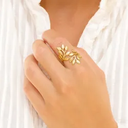 vedenkestävät lehti sormus kullattu teräs - OCEANA