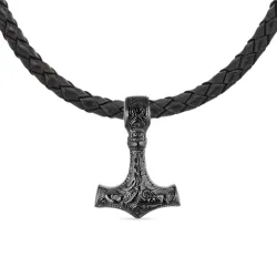 vedenkestävät Torin vasara kaulaketju nahasta riipus musta teräs - OCEANA