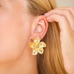 vedenkestävät kukka korvarenkaat  kullattu teräs - OCEANA