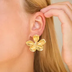 vedenkestävät kukka korvarenkaat  kullattu teräs - OCEANA