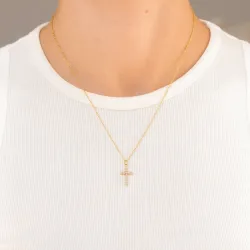 vedenkestävät risti valkoinen zirkoni kaulaketju kullattu teräs - OCEANA