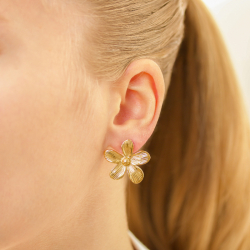 vedenkestävät kukka korvarenkaat  kullattu teräs - OCEANA