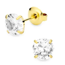 7 mm vedenkestävät zirkoni solitaire-nappikorvakorut  kullattu teräs - OCEANA