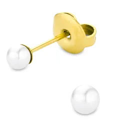 3 mm vedenkestävät helmi nappikorvakorut  kullattu teräs - OCEANA