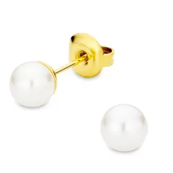 6 mm vedenkestävät helmi nappikorvakorut  kullattu teräs - OCEANA